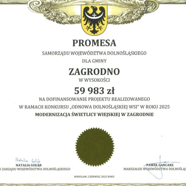 Remont świetlicy w Zagrodnie. Promesa