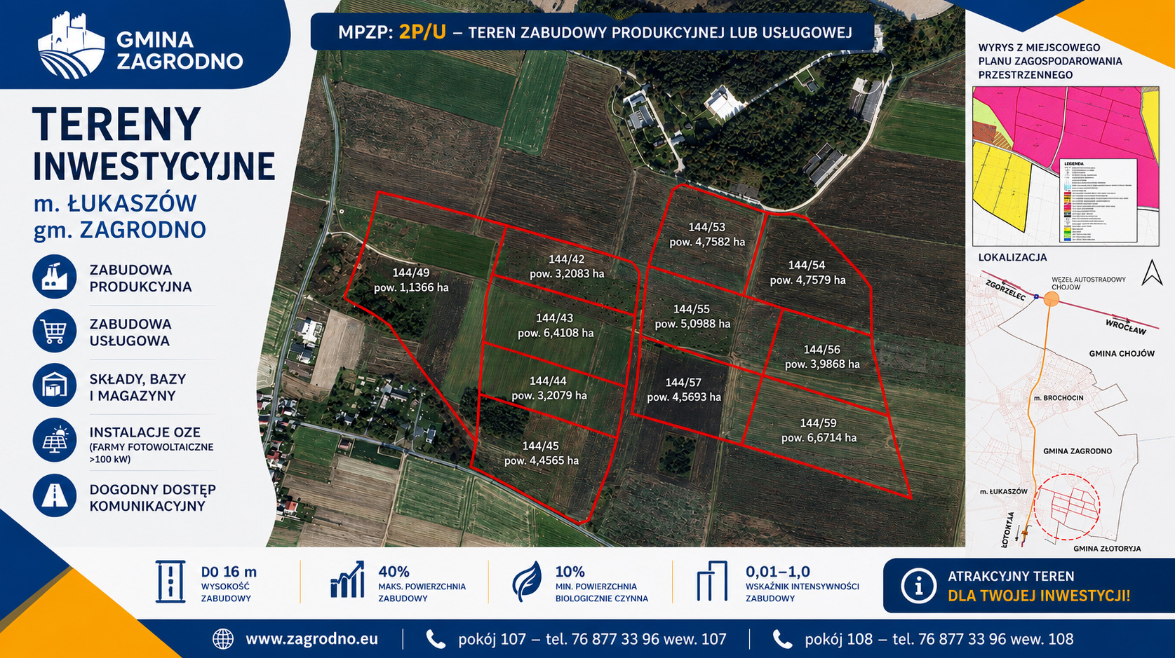 Mapa prezentująca dostępne tereny inwestycyjne w miejscowości Łukaszów (gmina Zagrodno)