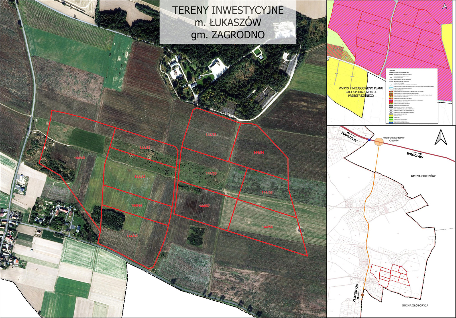 Mapa prezentująca dostępne tereny inwestycyjne w miejscowości Łukaszów (gmina Zagrodno)